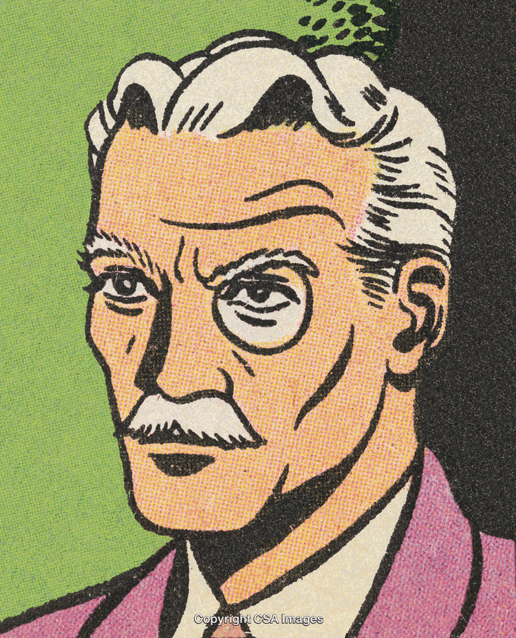 Vintage Illustration of a Monocled Gentleman with Distinct Features in Comic Book Style