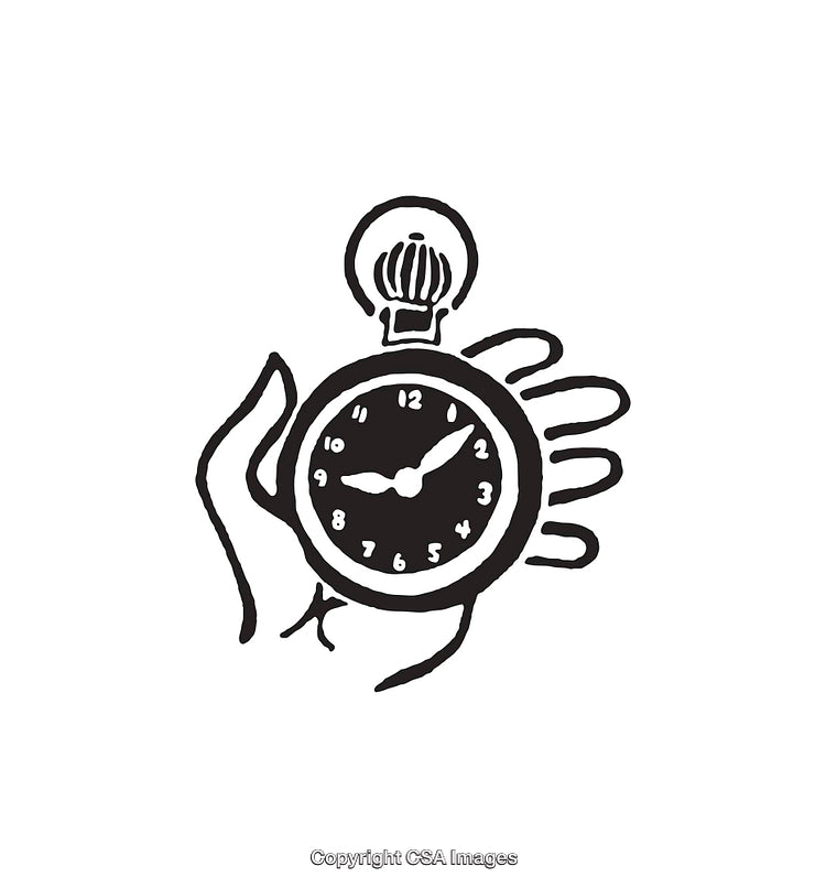 Black and White Illustration of a Stopwatch in Hand