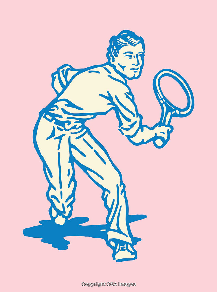 Vintage-Inspired Tennis Player Line Art in Retro Color Style