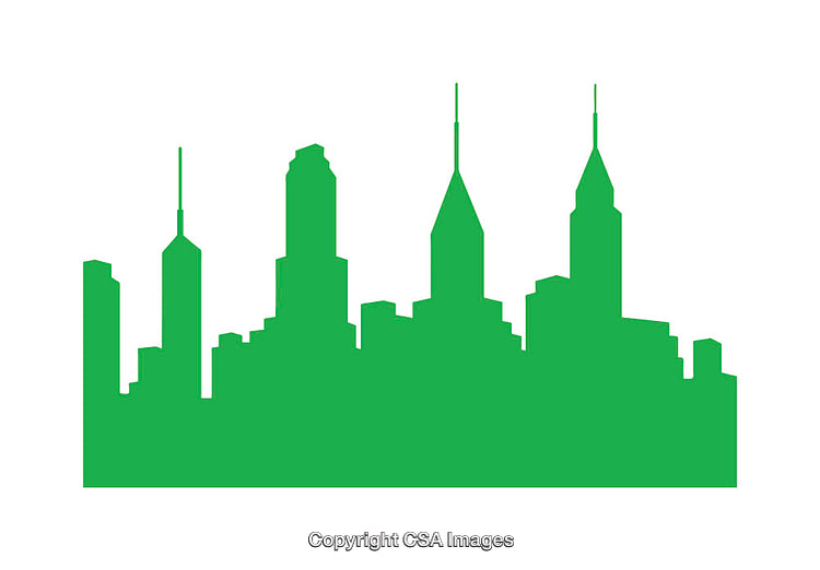 Green City Skyline Icon on a White Background Capturing Urban Silhouette Essence