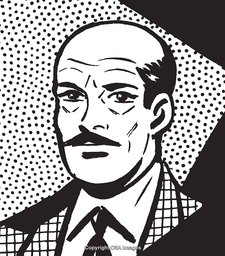 Retro Black and White Portrait of a Man in Vintage Illustration Style