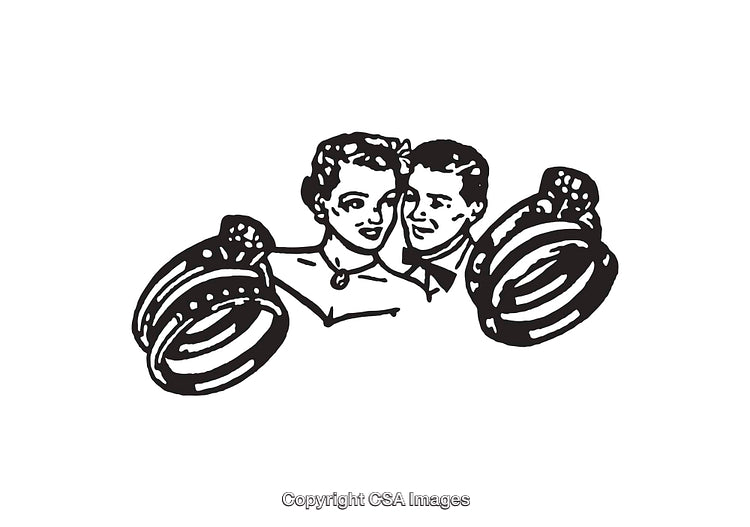 Vintage Line Art Illustration of Couple and Wedding Rings