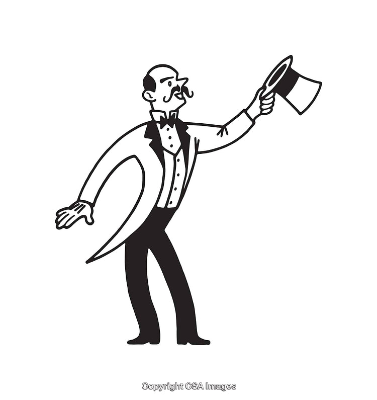Elegant Line Art of a Gentleman Holding a Top Hat