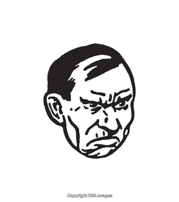 Black and White Line Art Illustration of an Angry Facial Expression