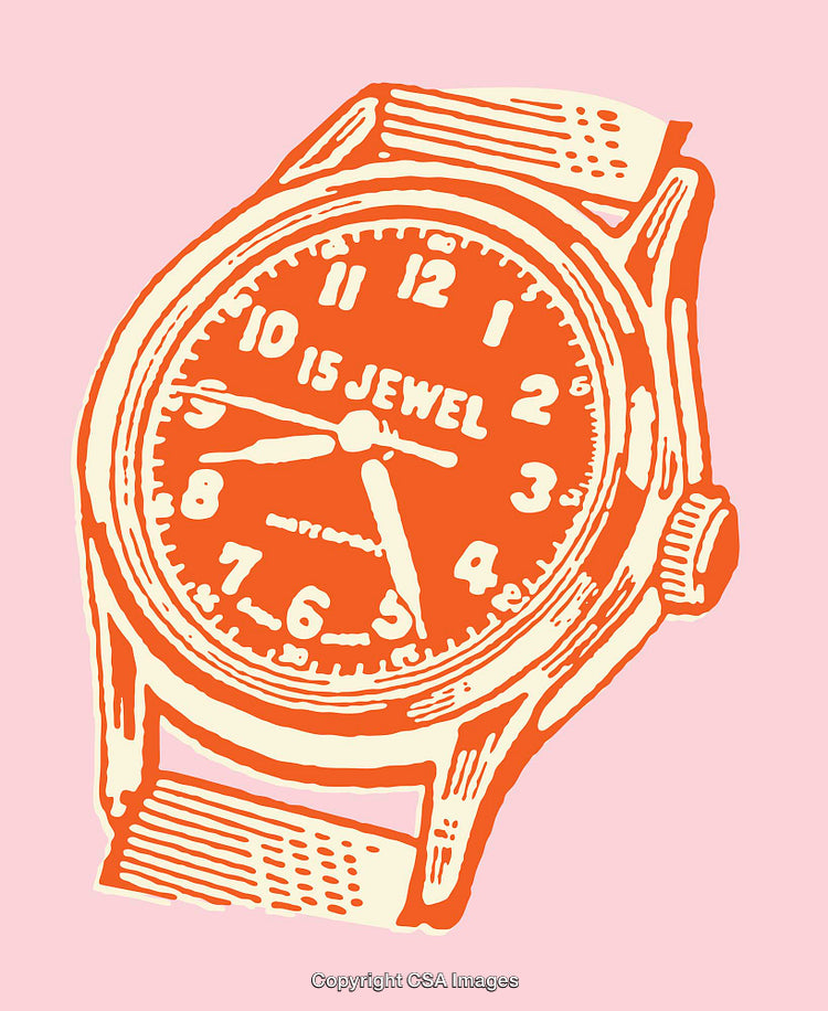 Vintage Style Illustration of a Colorful Wristwatch on Pink Background