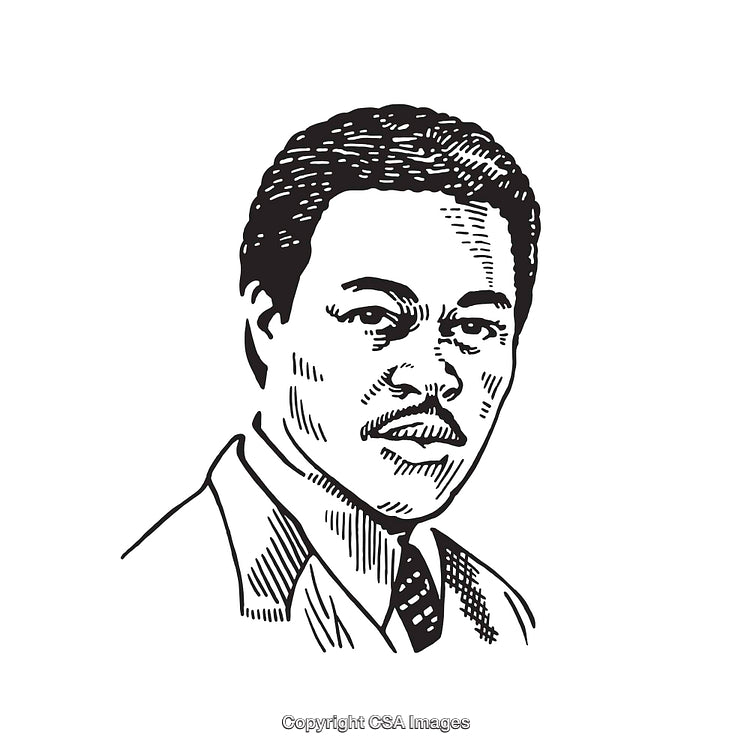 Detailed Black and White Line Art Illustration of a Formal Individual