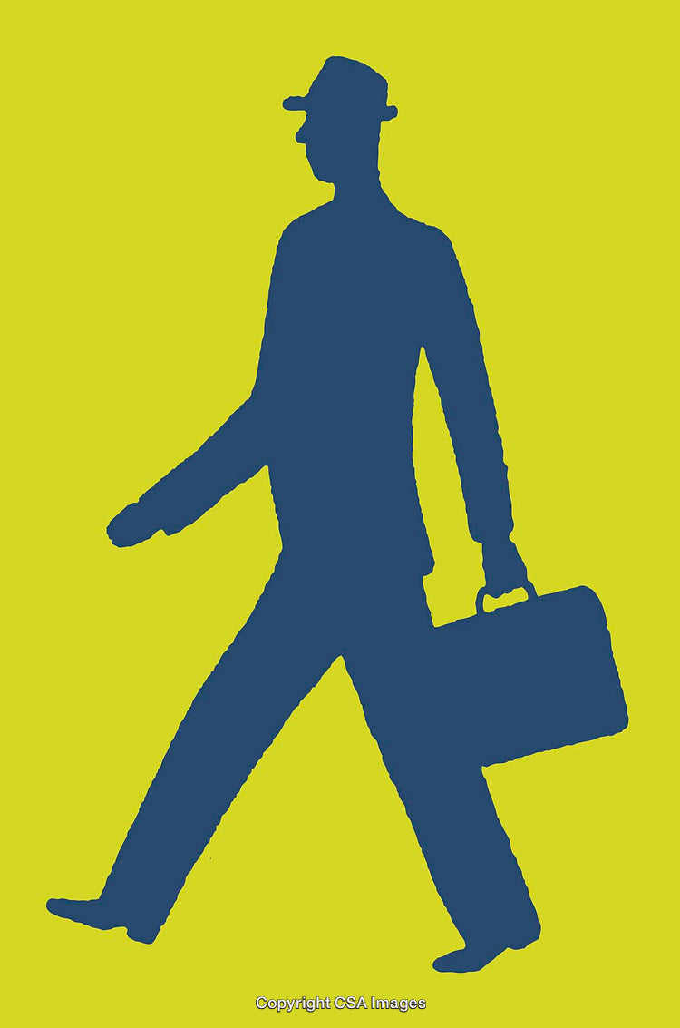 Silhouette of a Businessperson Walking with Briefcase on Brightly Colored Background