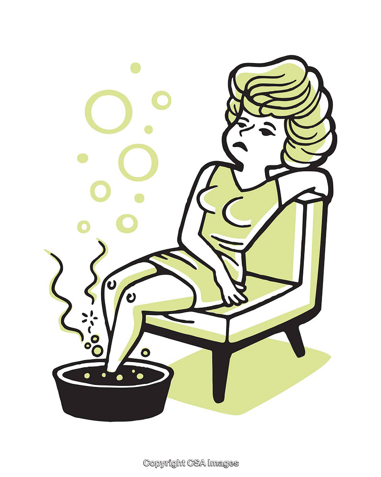 Retro Illustration of Woman Soaking Feet in Relaxing Home Setting