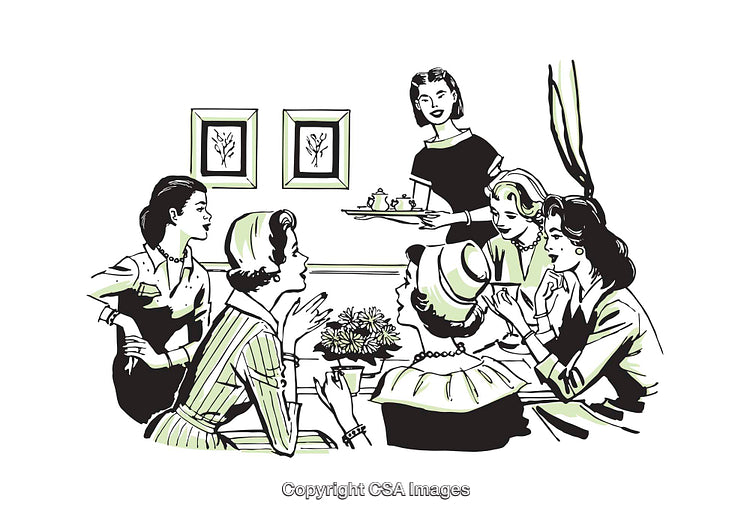 Elegant Vintage Illustration of Women Enjoying a Social Gathering