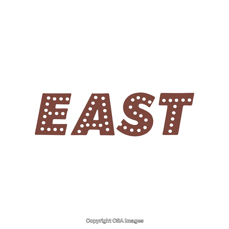 Brown Polka-Dot Styled Lettering Word East on White Background