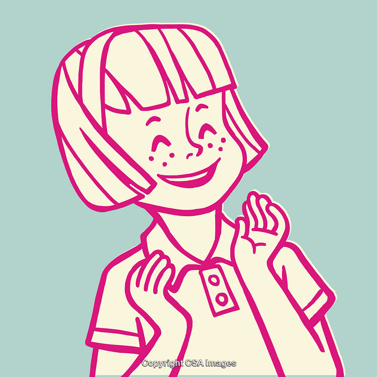 Cheerful Line Art Illustration of a Happy Girl With a Smiling Expression