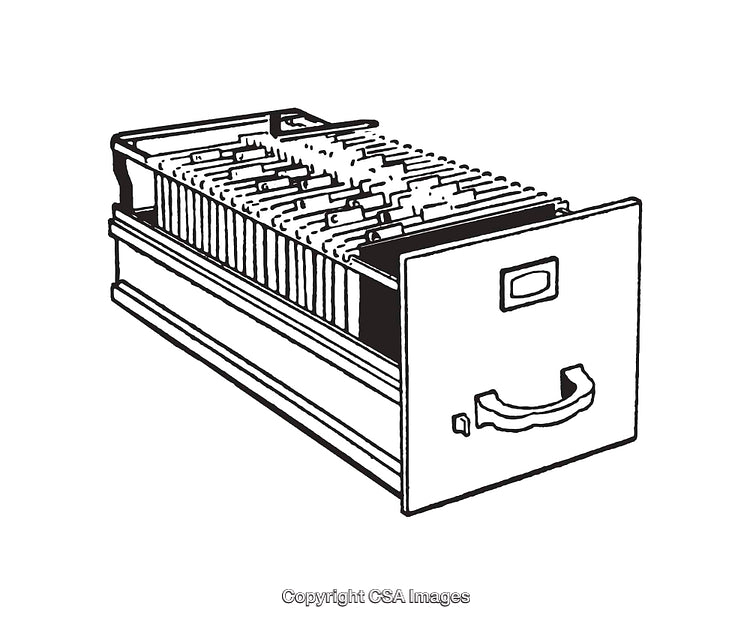 Black And White Line Art Illustration of a File Drawer Cabinet