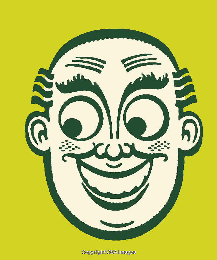 Whimsical Green Cartoon Face Illustration with Cheerful Expression