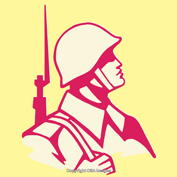 Color Line Art Illustration of a Soldier in Profile with Rifle