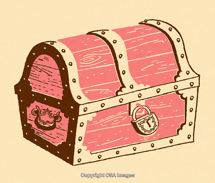 Vintage Treasure Chest Illustration with Lock in Pink and Brown Tones