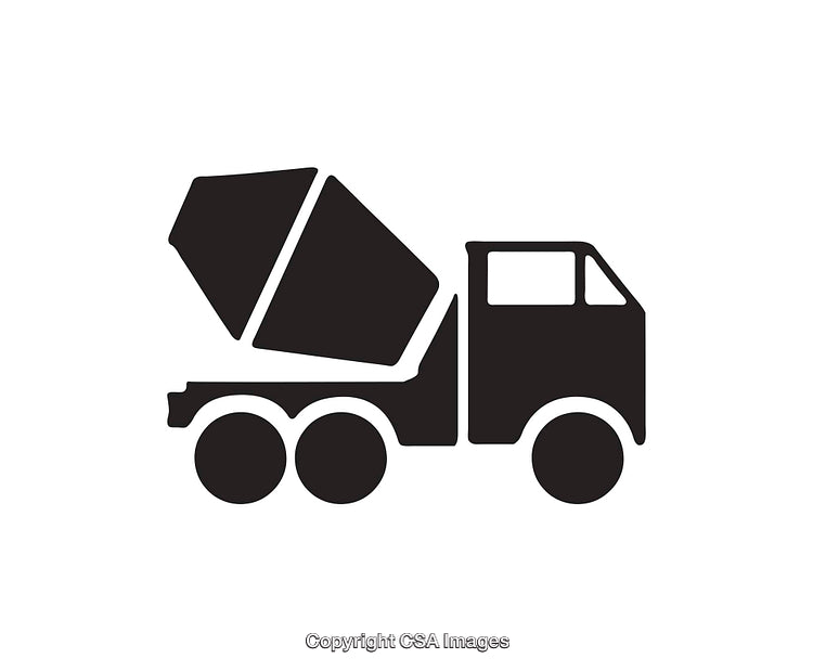 Black and White Icon of Construction Mixer Truck