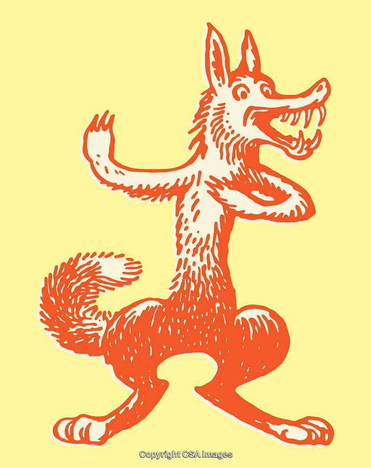 Colorful Cartoon Illustration of a Whimsical Fox on a Yellow Background