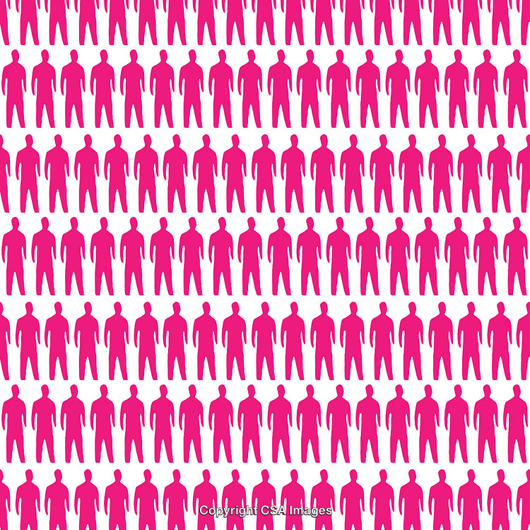 Pattern Featuring Pink Figures Repeating Against a White Background