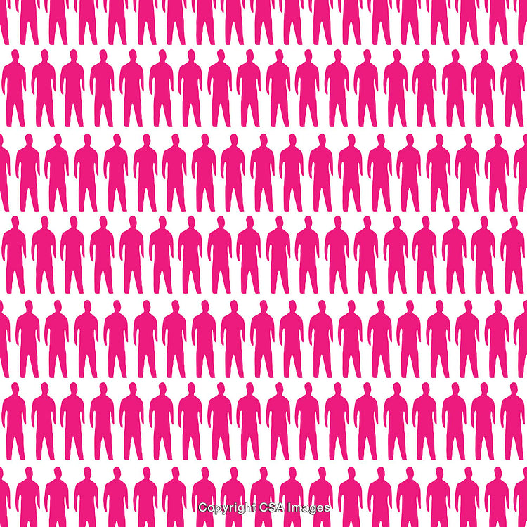 Pattern Featuring Pink Figures Repeating Against a White Background