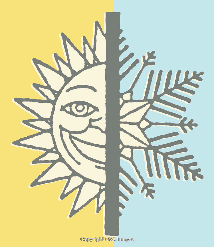 Sun and Snowflake Line Art Illustrating Seasons and Temperature