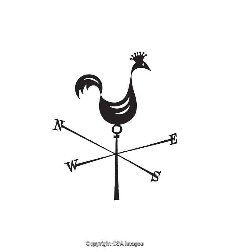 Black and White Rooster Weather Vane Line Art Illustration