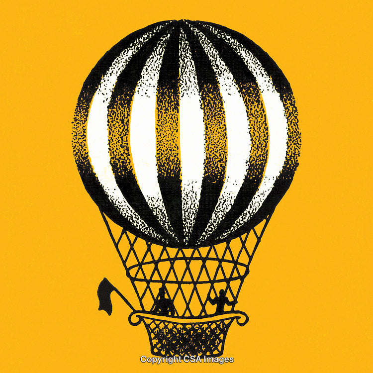 Vintage Hot Air Balloon Illustration on a Vibrant Yellow Background