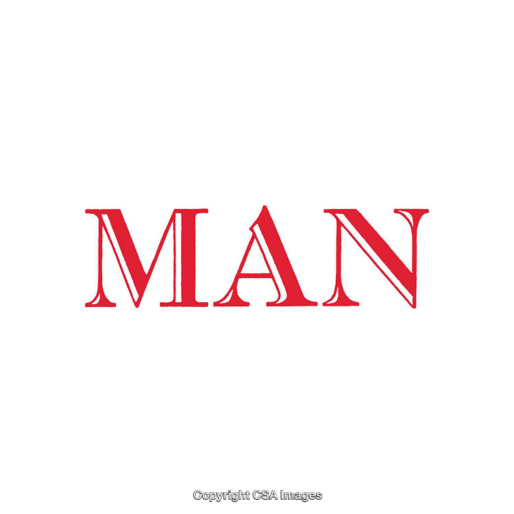 Stylized Red Lettering of the Word 'Man' on White Background