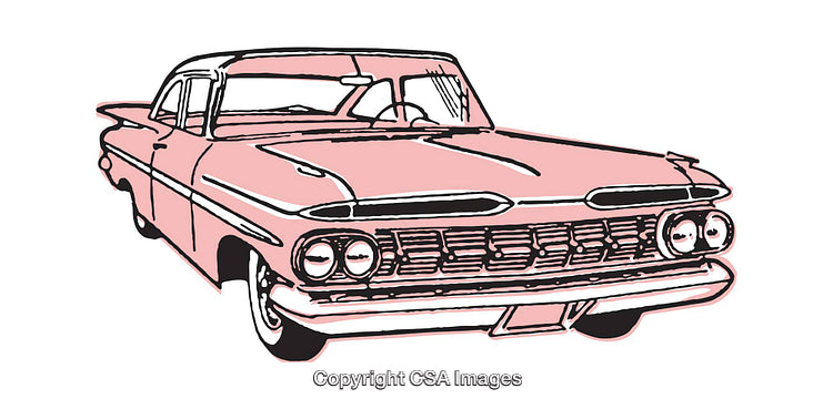 Vintage Pink Car Illustration with Classic Lines and Stylized Design