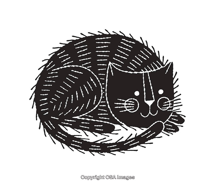 Illustrated Line Art of a Cute Cat in Striped Pattern