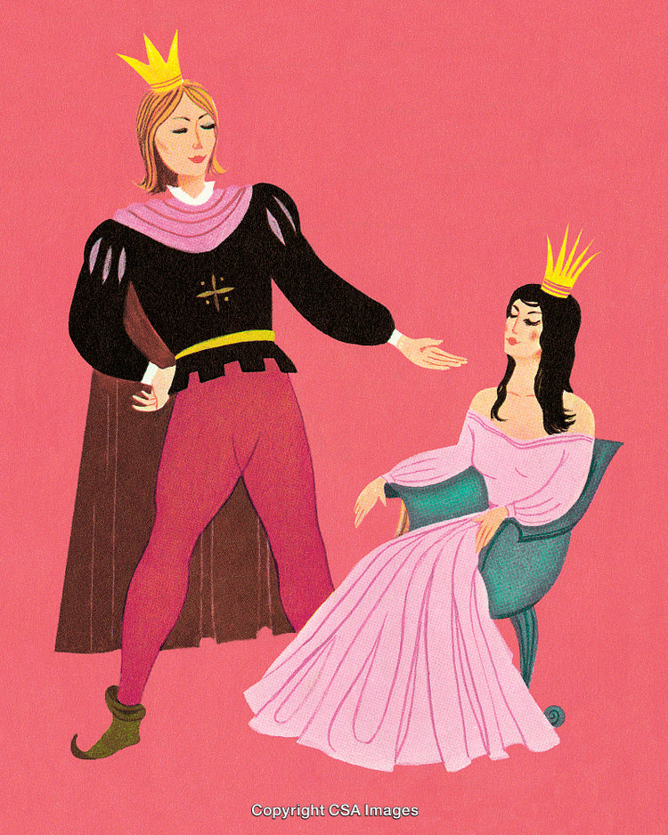 Colorful Illustration of a Prince and Princess in a Romantic Encounter