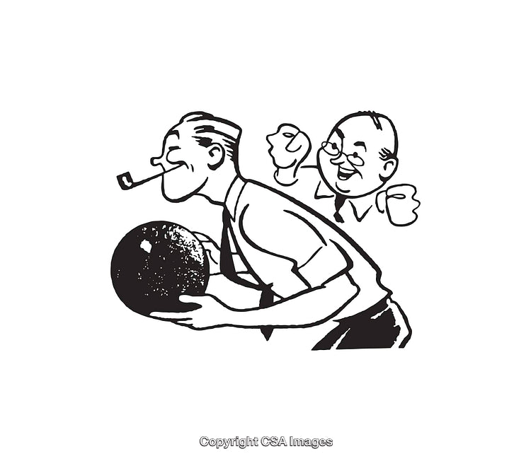 Vintage Bowling Scene Featuring Friendly Interaction Between Two Characters