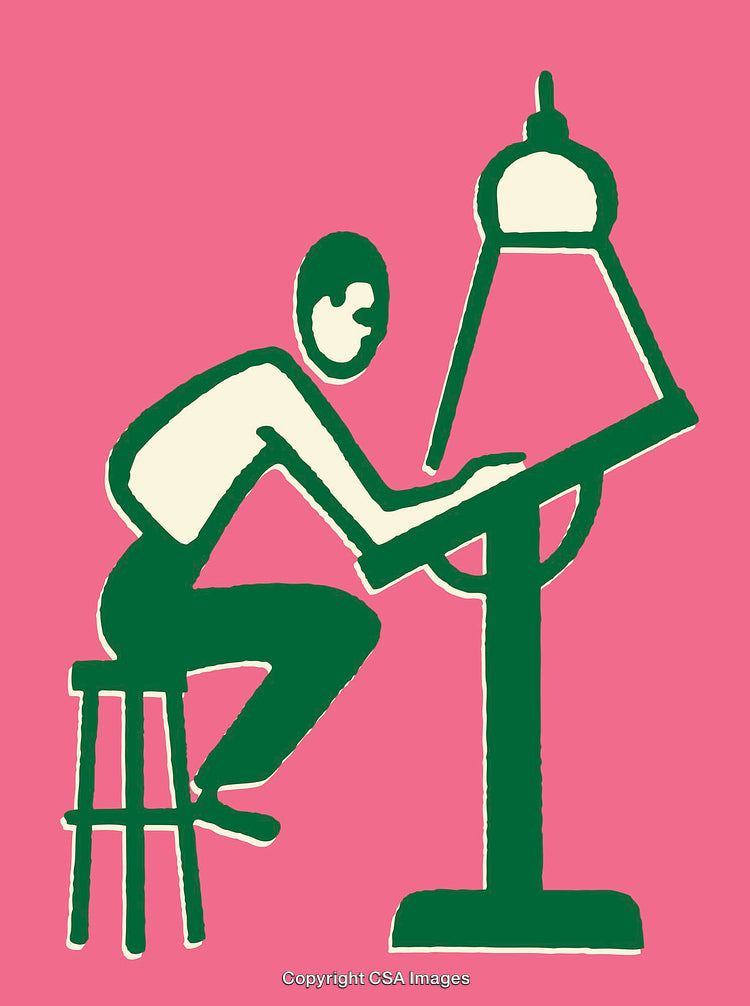 Illustration of a Person Working at a Desk with a Lamp