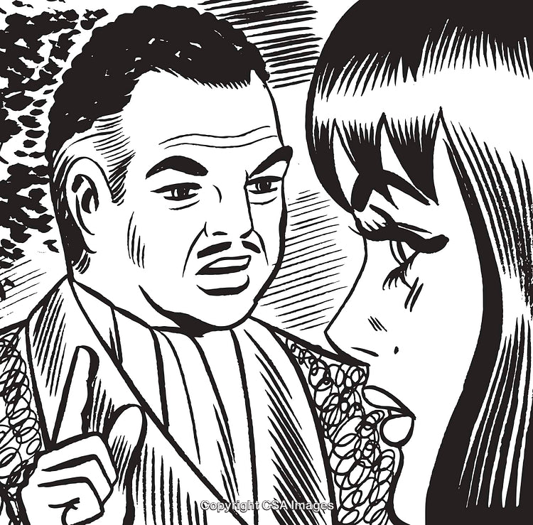 Retro Comic Strip Style Illustration Depicting a Dramatic Emotional Conversation