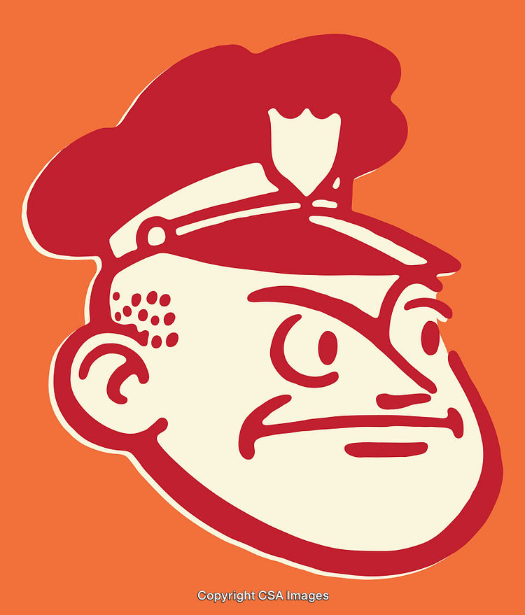 Vintage Line Art Illustration of a Police Officer with Bold Colors
