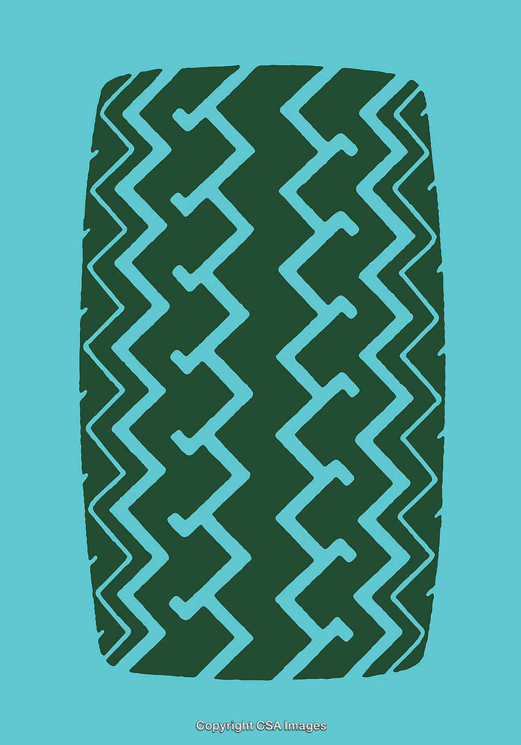 Green Tire Tread Art on Bright Blue Background Illustration