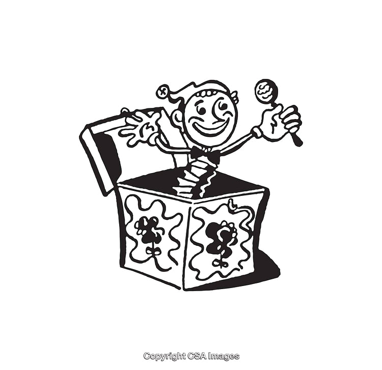Black and White Line Art of Jack-in-the-Box Toy Illustration