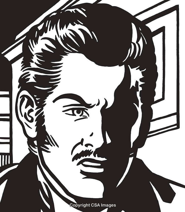 Black and White Comic Style Portrait of a Man With Intense Expression