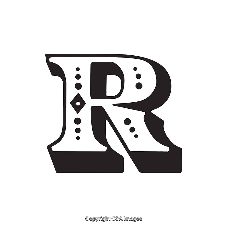 Decorative Black Letter R With Stylish Patterns on White Background