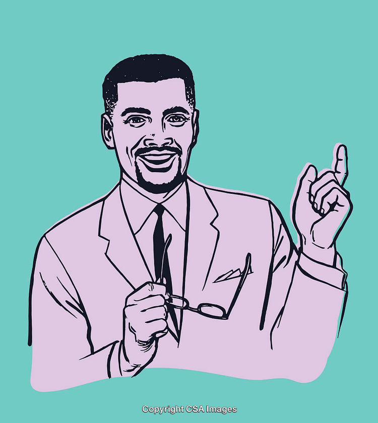 Colorful Line Art Illustration of a Businessman Gesturing and Holding Glasses