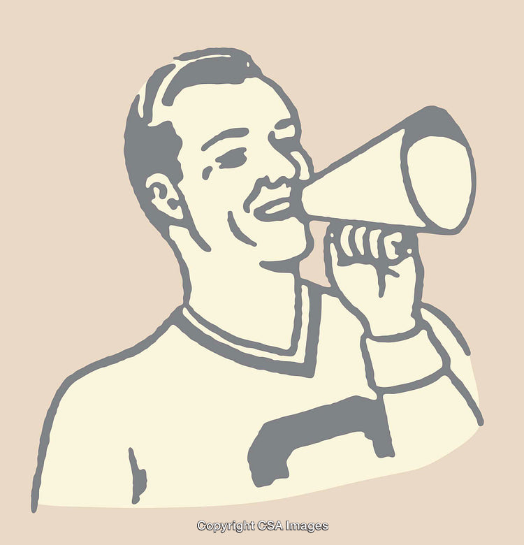 Retro Style Illustration of Man Shouting Through a Megaphone