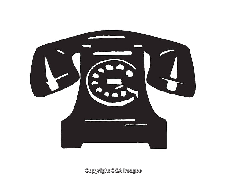 Vintage Black and White Line Art Illustration of a Rotary Telephone