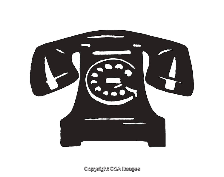 Vintage Black and White Line Art Illustration of a Rotary Telephone