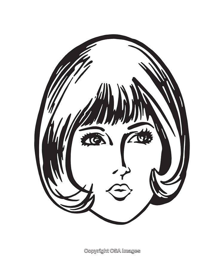 Black and White Line Art of a Woman's Face with Short Hair