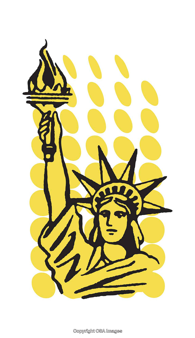 Dynamic Color Illustration of the Statue of Liberty With Yellow Patterns