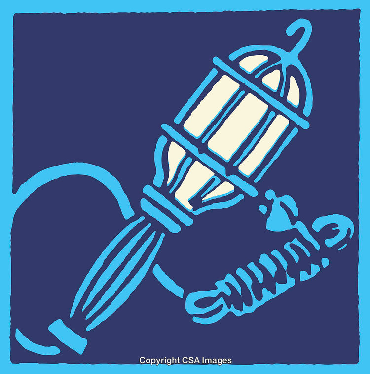 Vintage Line Art Lantern Illustration in Blue and White Tones