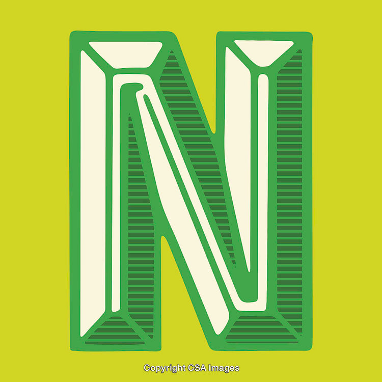 Stylized Green Letter N on a Vibrant Yellow Background