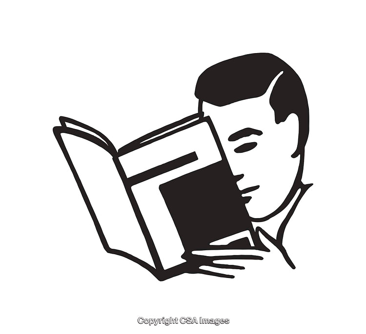 Black and White Illustration of a Person Reading a Book