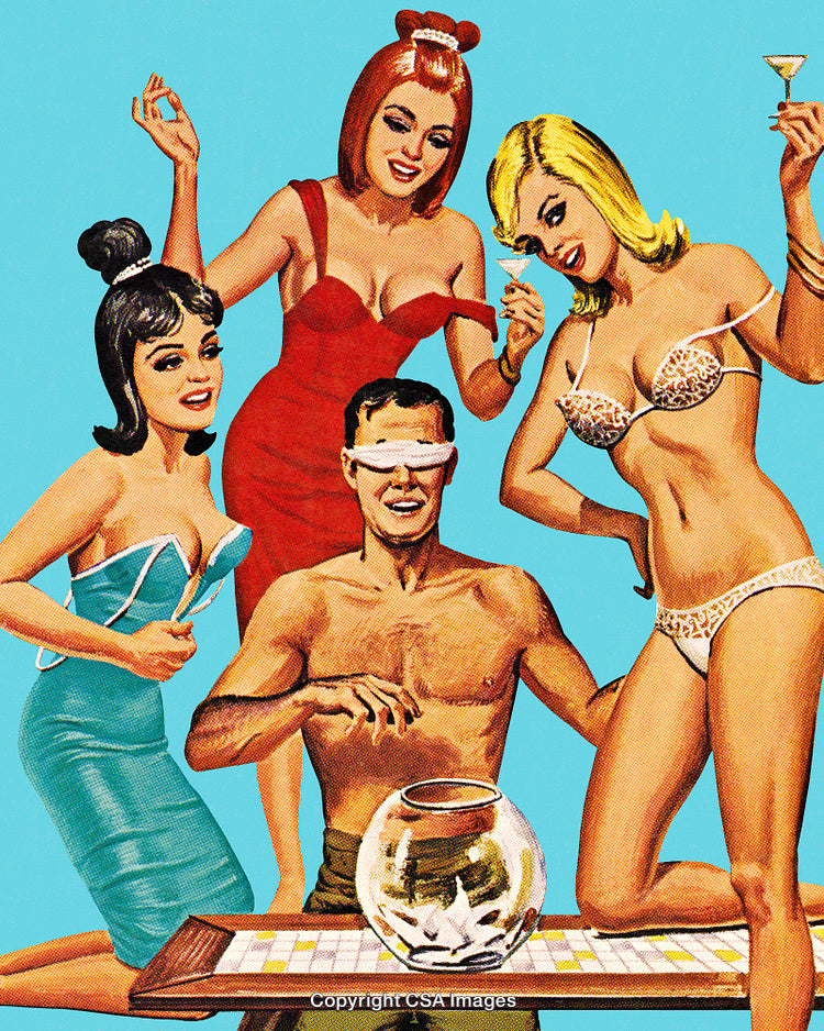 Retro Illustration of Group Playing a Party Game in Stylish Attire