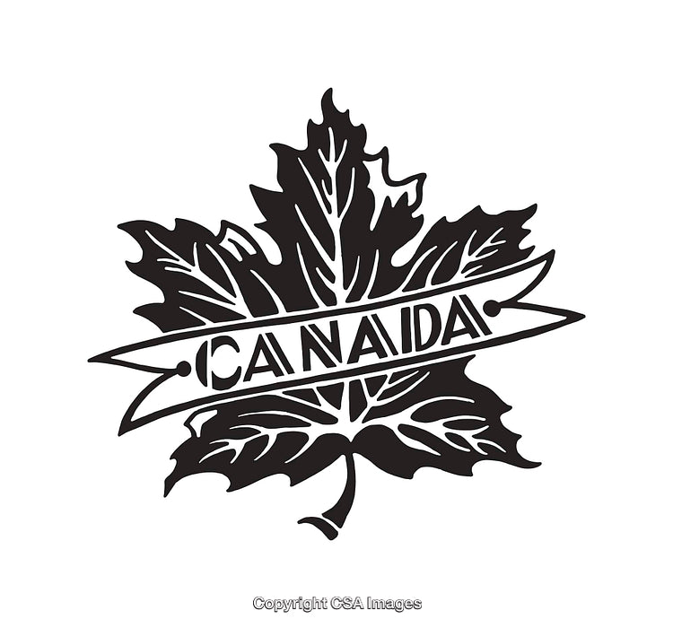 Black and White Maple Leaf Illustration with Canada Text Design