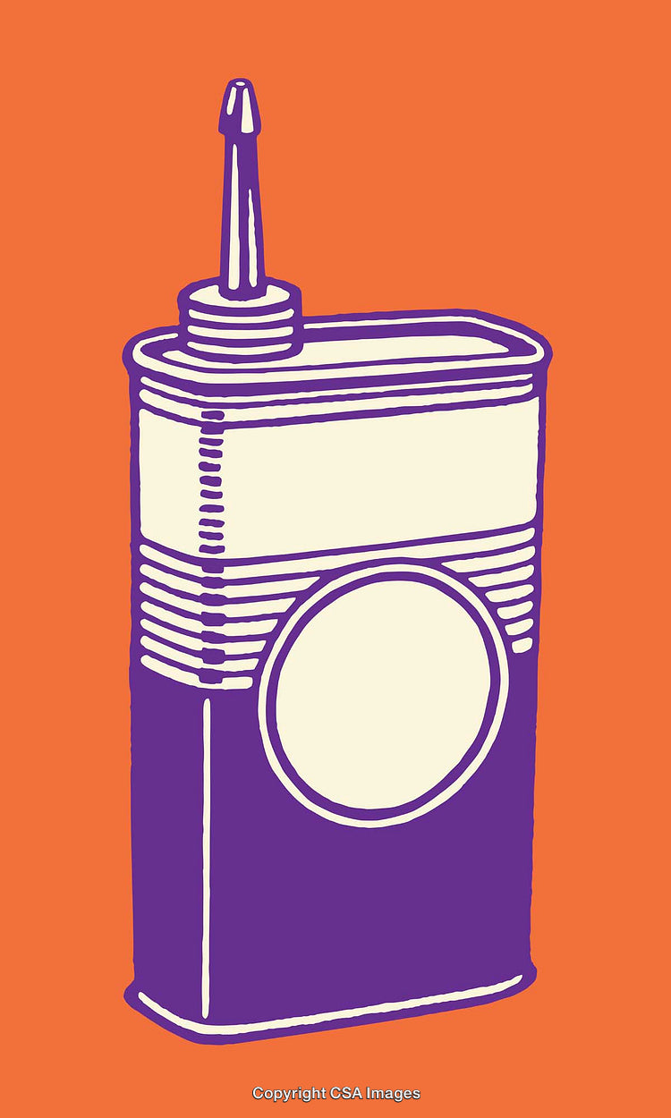 Retro Line Art Illustration of Oil Can on Vibrant Orange Background